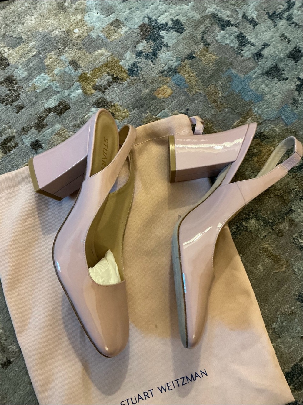 Stuart Weitzman Blush Patent Slingback Block Heels - Picture 4 of 5